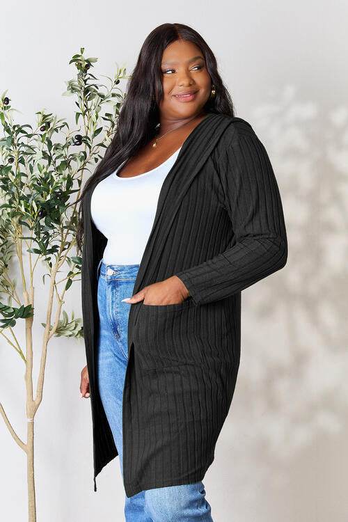Basic Bae Full Size Hooded Sweater Cardigan - Hovatok