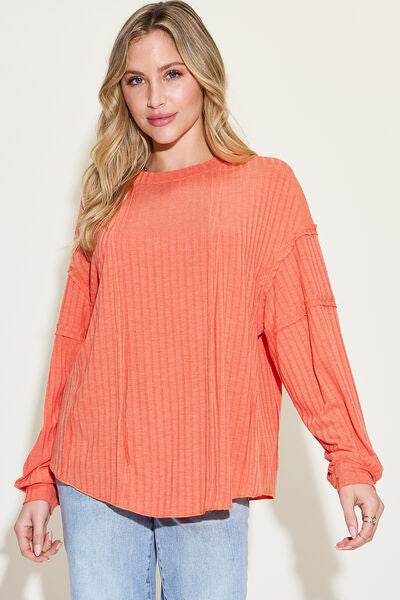 Basic Bae Full Size Ribbed Round Neck Long Sleeve T-Shirt - Hovatok