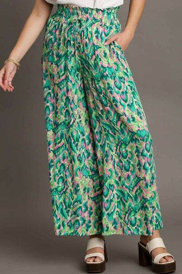 Umgee Full Size Mixed Print High Waist Wide Leg Pants Plus Size - Hovatok
