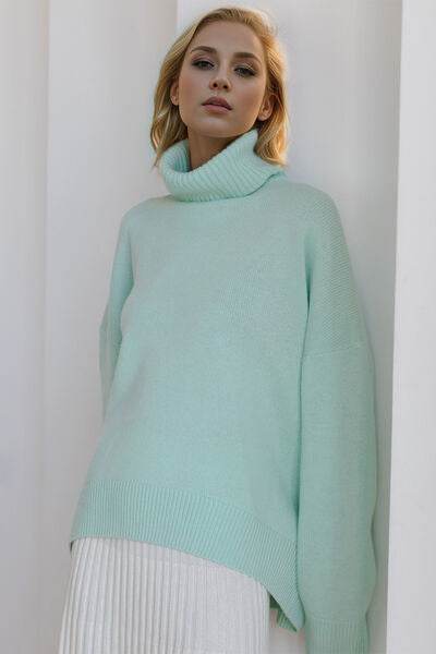 Basic Bae Turtleneck Dropped Shoulder Long Sleeve Sweater - Hovatok