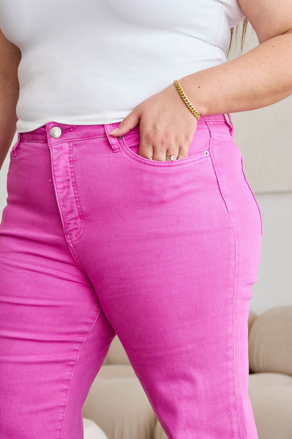 RFM Crop Chloe Full Size Tummy Control High Waist Raw Hem Jeans - Hovatok