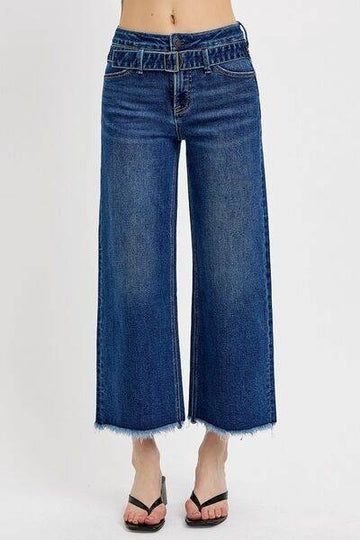 RISEN Raw Hem Wide Leg Attached Buckle Jeans - Hovatok