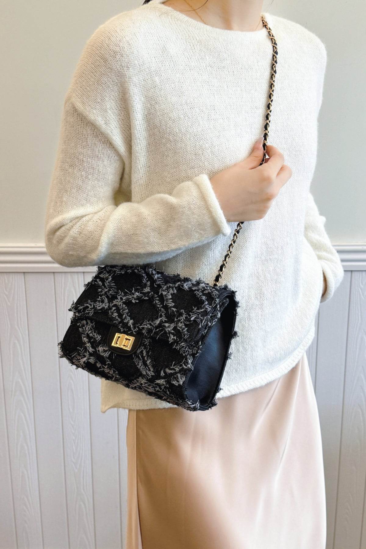 Raw Hem Denim Crossbody Bag - Hovatok
