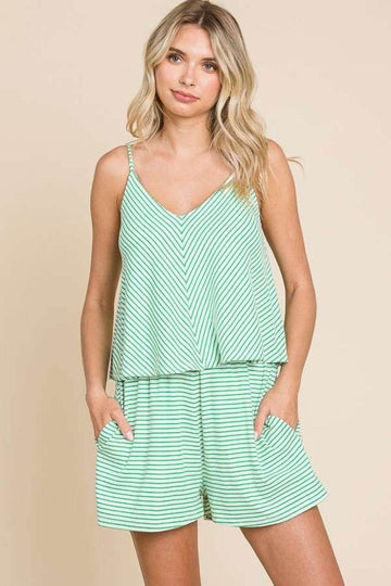 Culture Code Full Size Double Flare Striped Romper - Hovatok