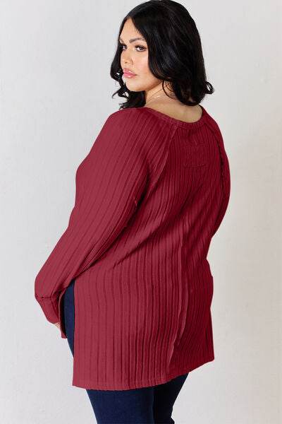 Basic Bae Full Size Ribbed Round Neck Slit T-Shirt - Hovatok