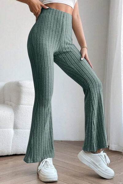 Basic Bae Full Size Ribbed High Waist Flare Pants - Hovatok