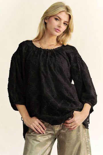 Davi & Dani Tied Round Neck Mesh Blouse - Hovatok