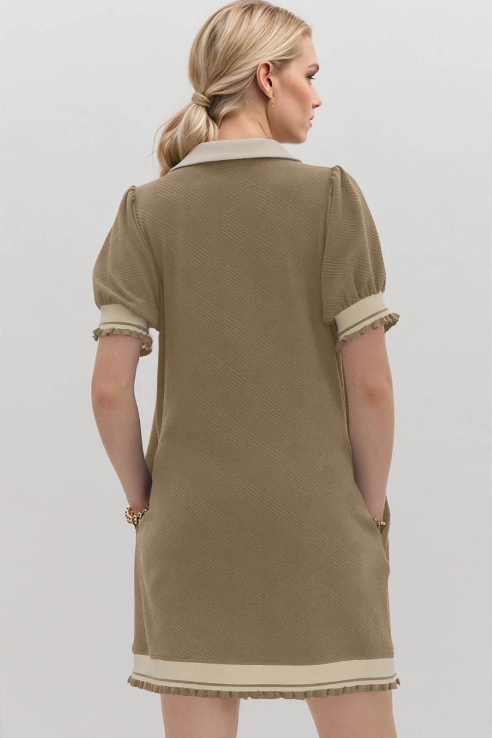 Oh Frill Contrast Trim Johnny Collar Short Sleeve Mini Dress - Hovatok