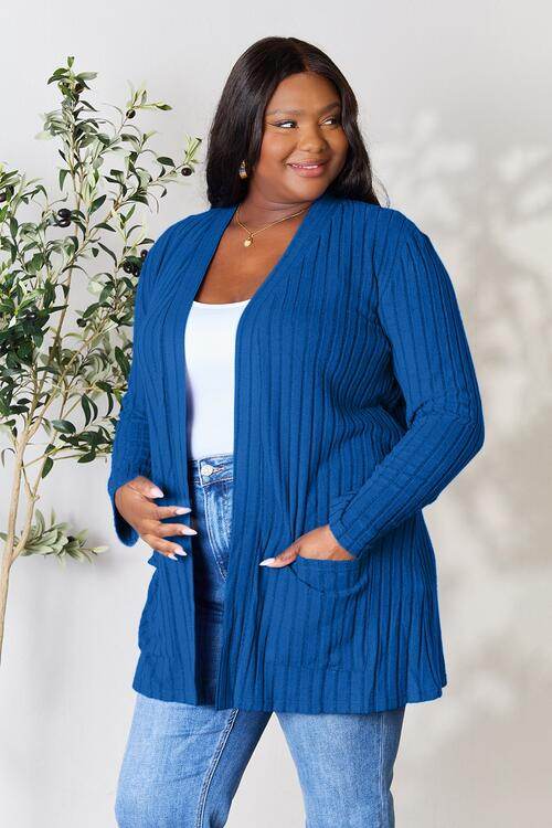 Basic Bae Full Size Ribbed Open Front Cardigan with Pockets - Hovatok