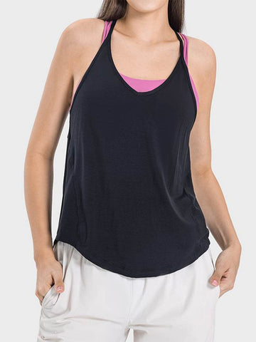 Millennia Slit Spaghetti Strap Scoop Neck Active Cami - Hovatok