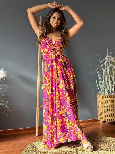 Twisted Printed V-Neck Cami Dress - Hovatok