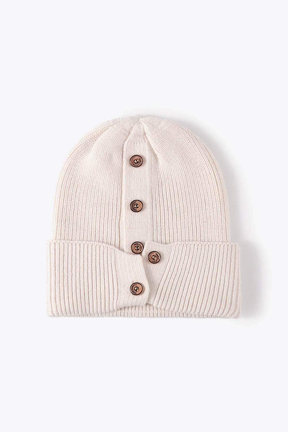 Button Detail Rib-Knit Cuff Beanie - Hovatok