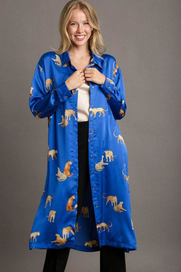 Umgee Full Size Animal Print Button Down Midi Shirt Dress Plus Size - Hovatok