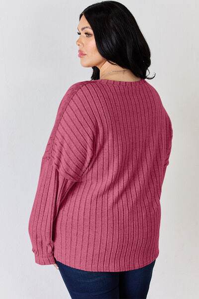 Basic Bae Full Size Ribbed Half Button Long Sleeve T-Shirt - Hovatok