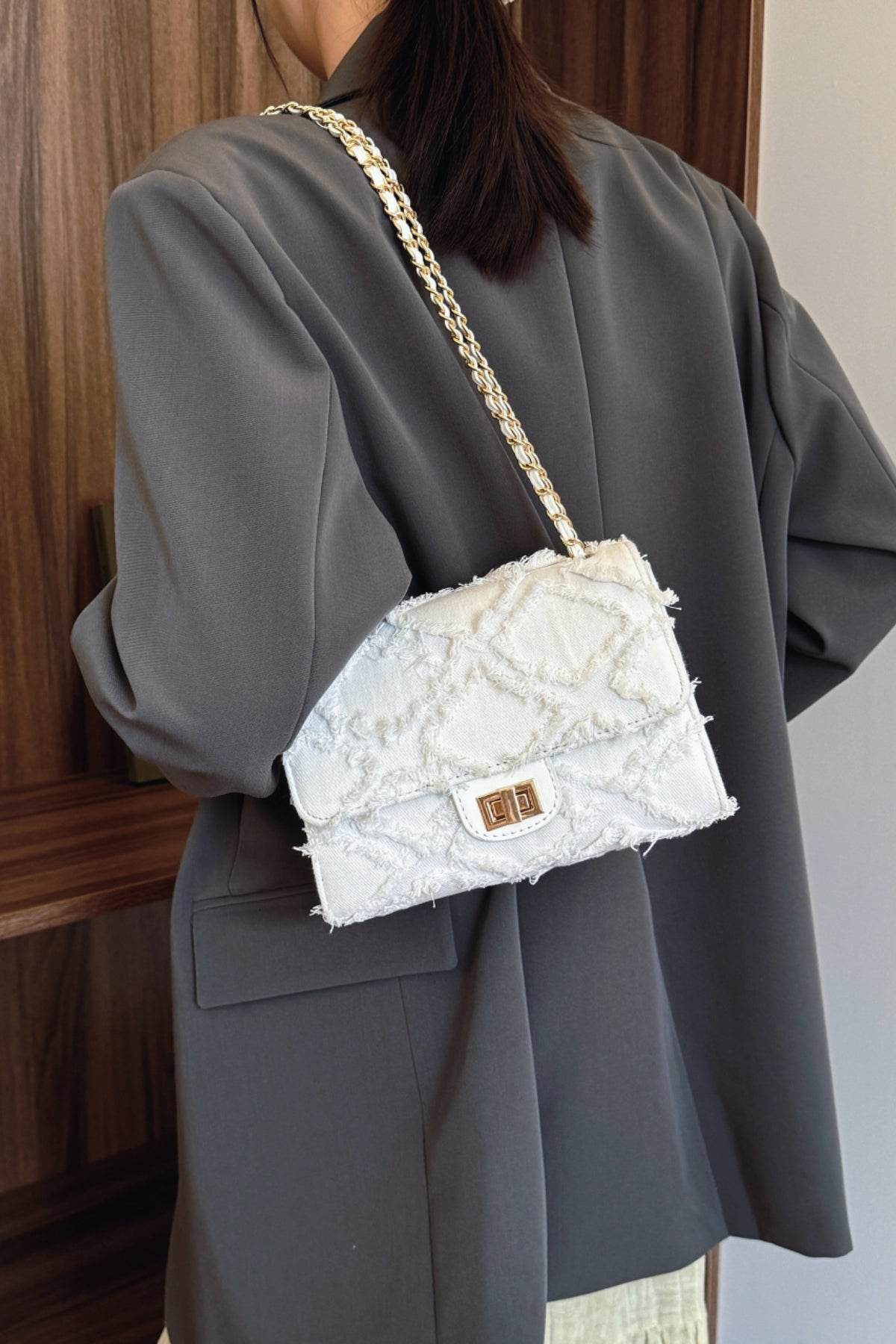 Raw Hem Denim Crossbody Bag - Hovatok