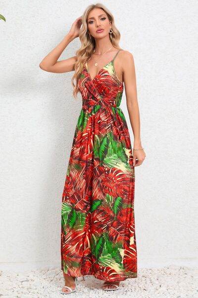Printed Surplice Maxi Cami Dress - Hovatok