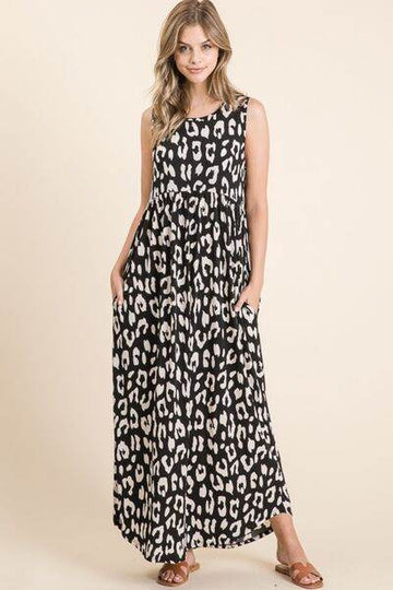 BOMBOM Leopard Maxi Dress with Pockets - Hovatok