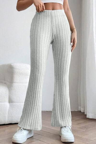 Basic Bae Full Size Ribbed High Waist Flare Pants - Hovatok