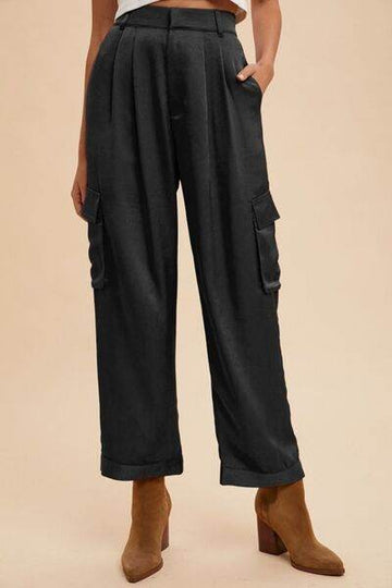 Annie Wear Wide Leg Cargo Satin Pants - Hovatok
