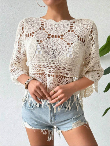Openwork Round Neck Cover-Up - Hovatok