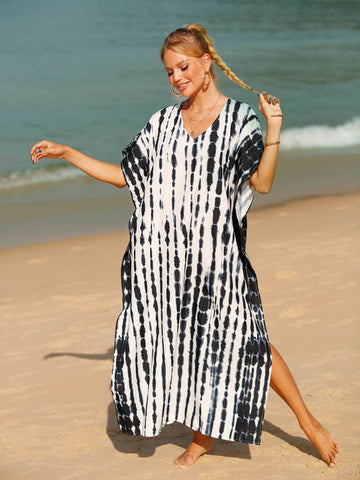 Tie-Dye V-Neck Half Sleeve Cover-Up - Hovatok