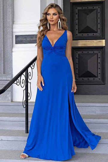 Twisted Slit Plunge Maxi Dress - Hovatok