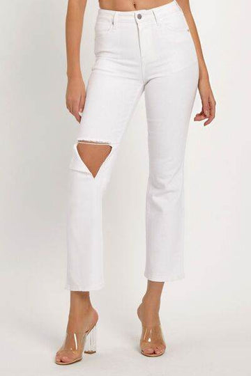 RISEN Full Size Distressed Cropped Straight Jeans - Hovatok