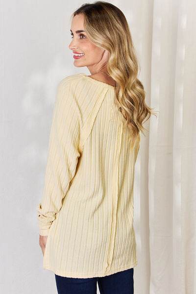 Basic Bae Full Size Ribbed Round Neck Slit T-Shirt - Hovatok