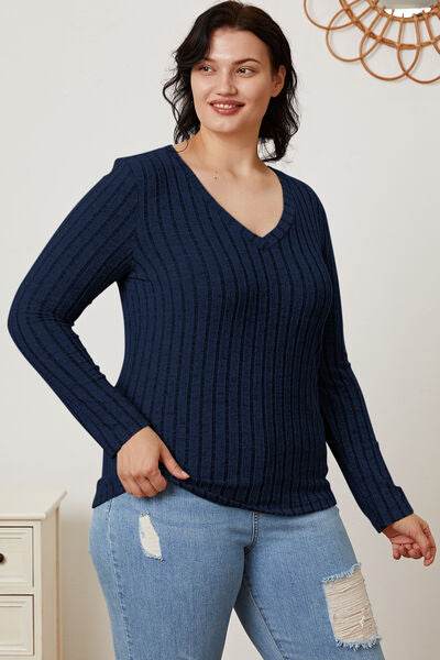 Basic Bae Full Size Ribbed V-Neck Long Sleeve T-Shirt - Hovatok