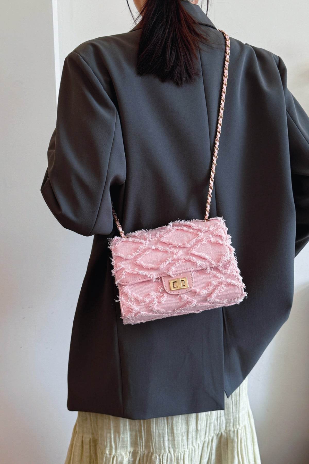 Raw Hem Denim Crossbody Bag - Hovatok