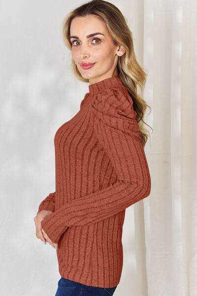 Basic Bae Full Size Ribbed Mock Neck Puff Sleeve T-Shirt - Hovatok