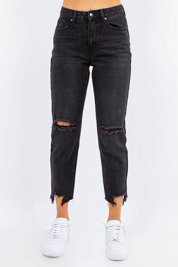 American Bazi High Waist Distressed Cropped Straight Jeans - Hovatok