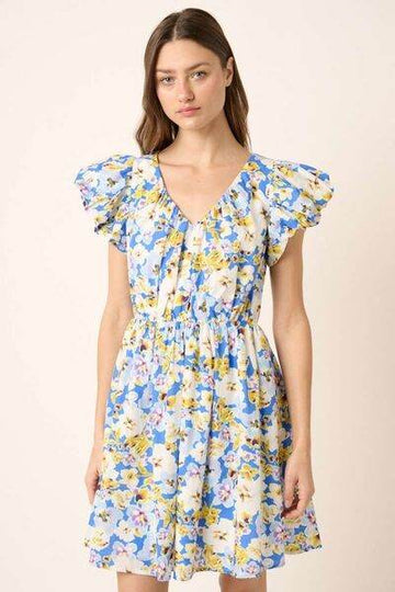 Mittoshop Floral V-Neck Cap Sleeve Mini Dress - Hovatok