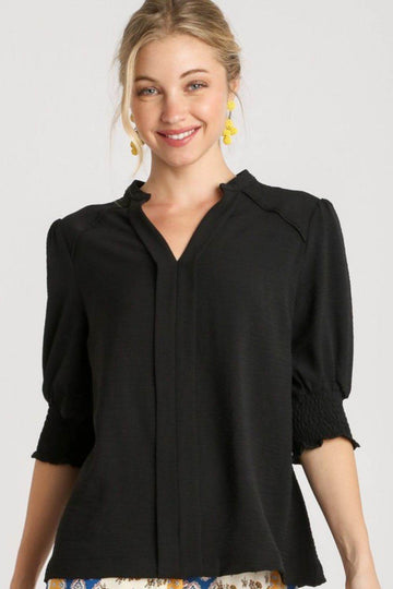 Umgee Full Size Split Neck Boxy Cut Top with Piping Details Plus Size - Hovatok