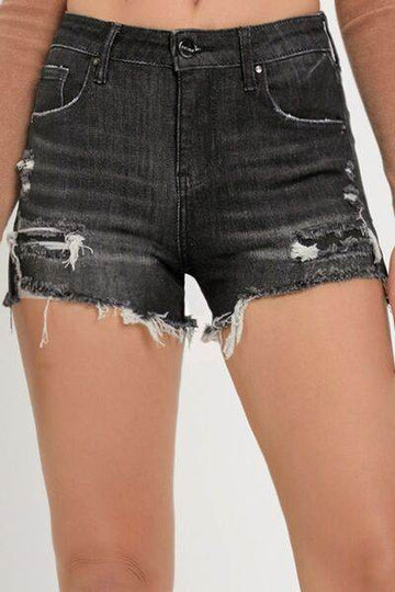 RISEN Full Size Mid Rise Raw Hem Denim Shorts - Hovatok