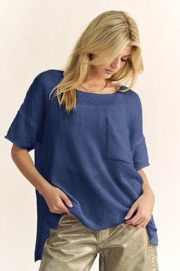 Davi & Dani High-Low Round Neck Knit Top - Hovatok