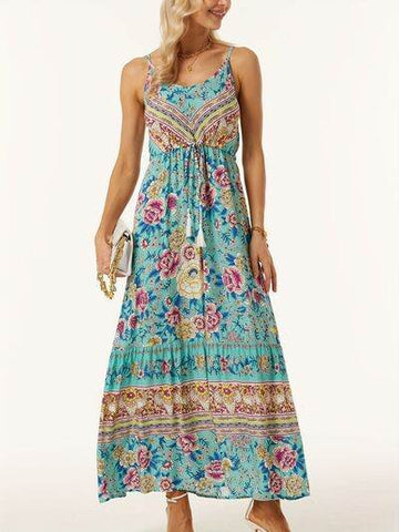 Printed Scoop Neck Midi Cami Dress - Hovatok