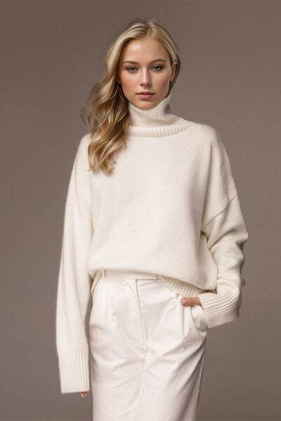 Basic Bae Turtleneck Dropped Shoulder Long Sleeve Sweater - Hovatok