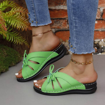 Tied Open Toe Low Heel Sandals - Hovatok