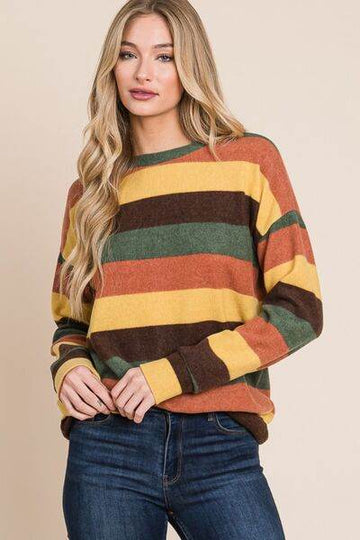 BOMBOM Multi-Color Striped Knit Top - Hovatok