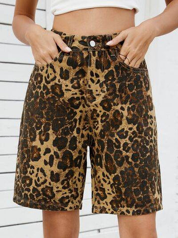 Leopard High Waist Denim Shorts - Hovatok