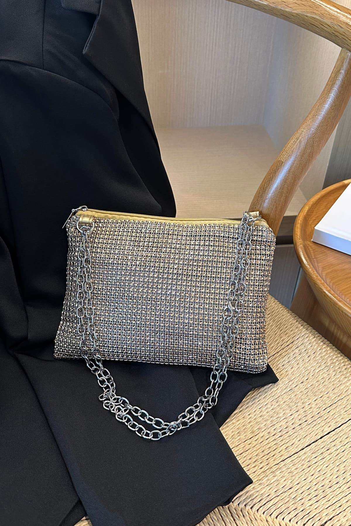 Rhinestone Polyester Chain Crossbody Bag - Hovatok