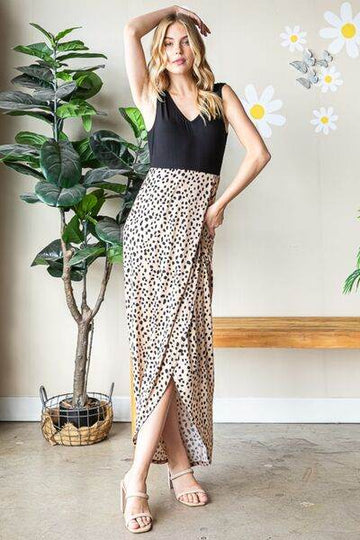 Heimish Full Size Slit Animal Print V-Neck Wide Strap Dress - Hovatok