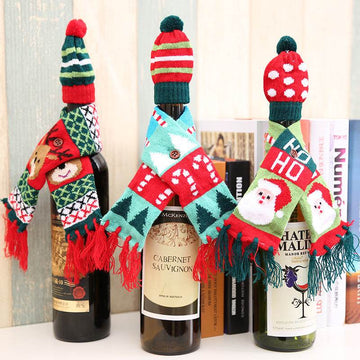 Christmas Hat and Scarf Wine Bottle Decoration - Hovatok