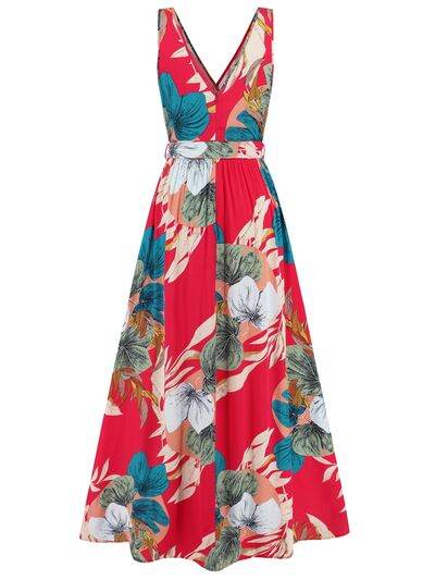 Slit Tied Printed Surplice Dress - Hovatok
