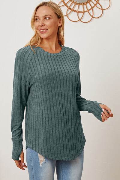 Basic Bae Full Size Ribbed Thumbhole Sleeve T-Shirt - Hovatok