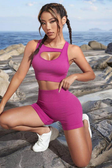 Cutout Crop Top and Sports Shorts Set - Hovatok