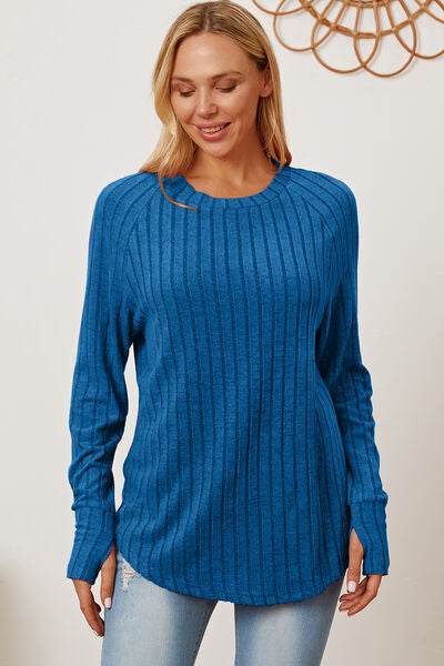 Basic Bae Full Size Ribbed Thumbhole Sleeve T-Shirt - Hovatok