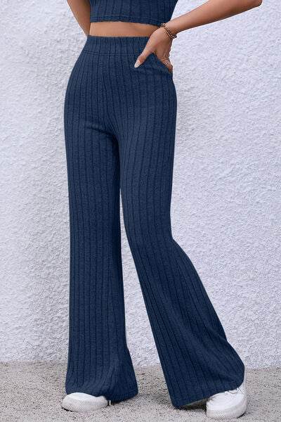 Basic Bae Full Size Ribbed High Waist Flare Pants - Hovatok