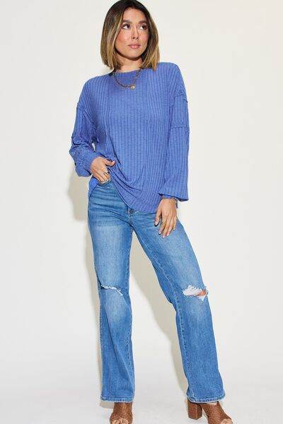 Basic Bae Full Size Ribbed Round Neck Long Sleeve T-Shirt - Hovatok